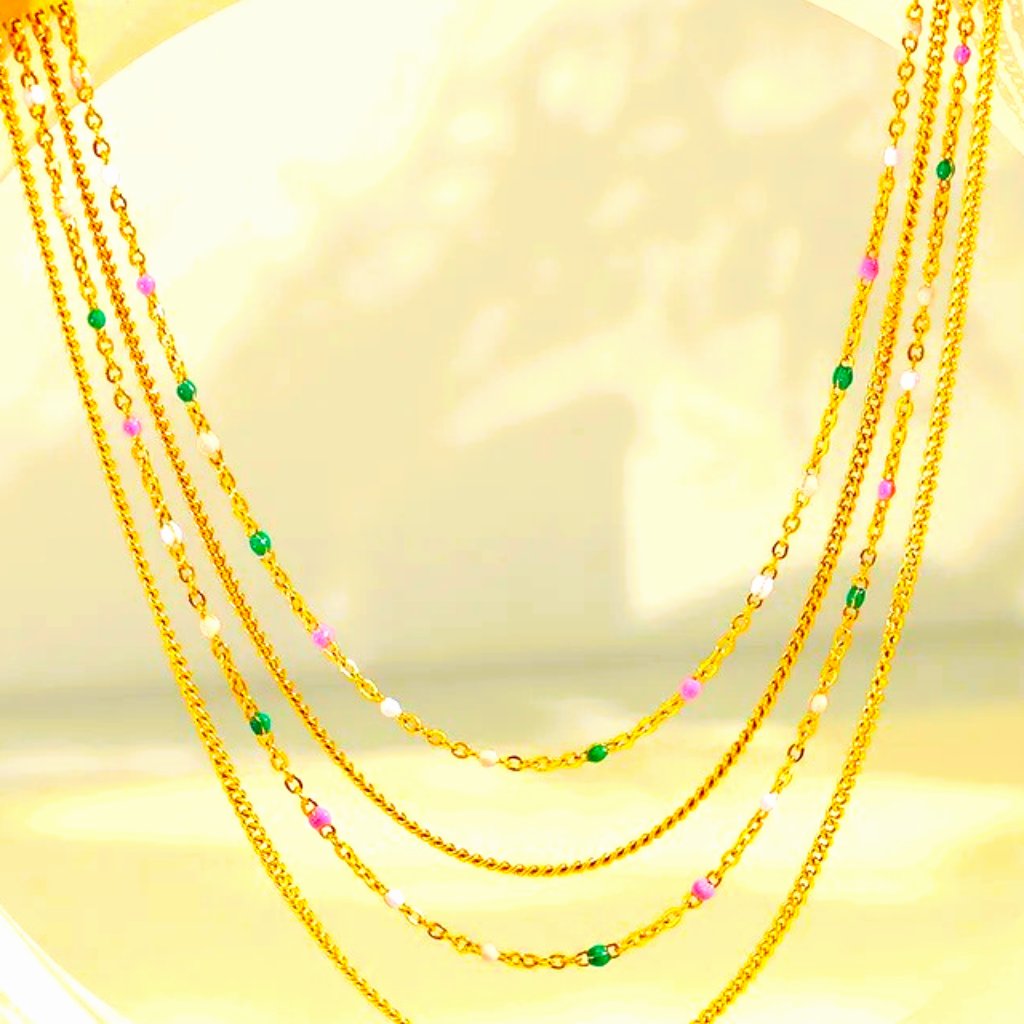 Nwt Fine Strands Gold With Tiny Beads Chains Necklace 18k Gold Dip Multilayer